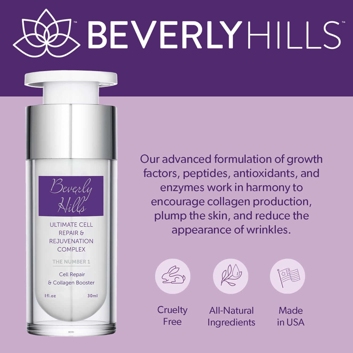Ultimate Cell Repair: cruelty free, all-natural ingredients, made in USA