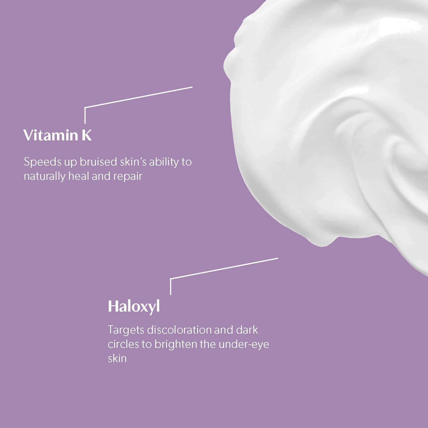 Vitamin K and Haloxyl actives in the DCX eye cream texture