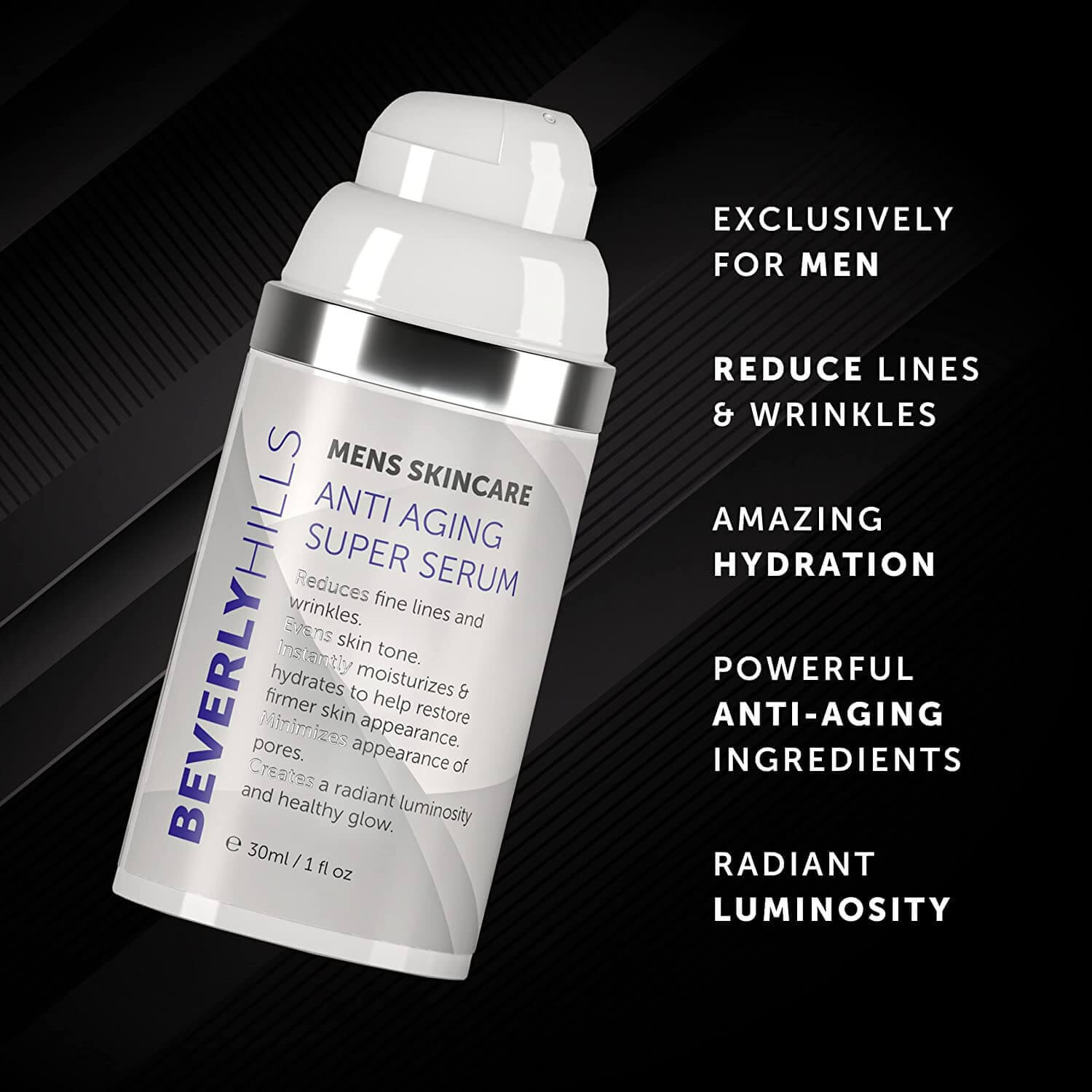 Men's super serum benefits: reduce lines and wrinkles, hydration, radiant luminosity