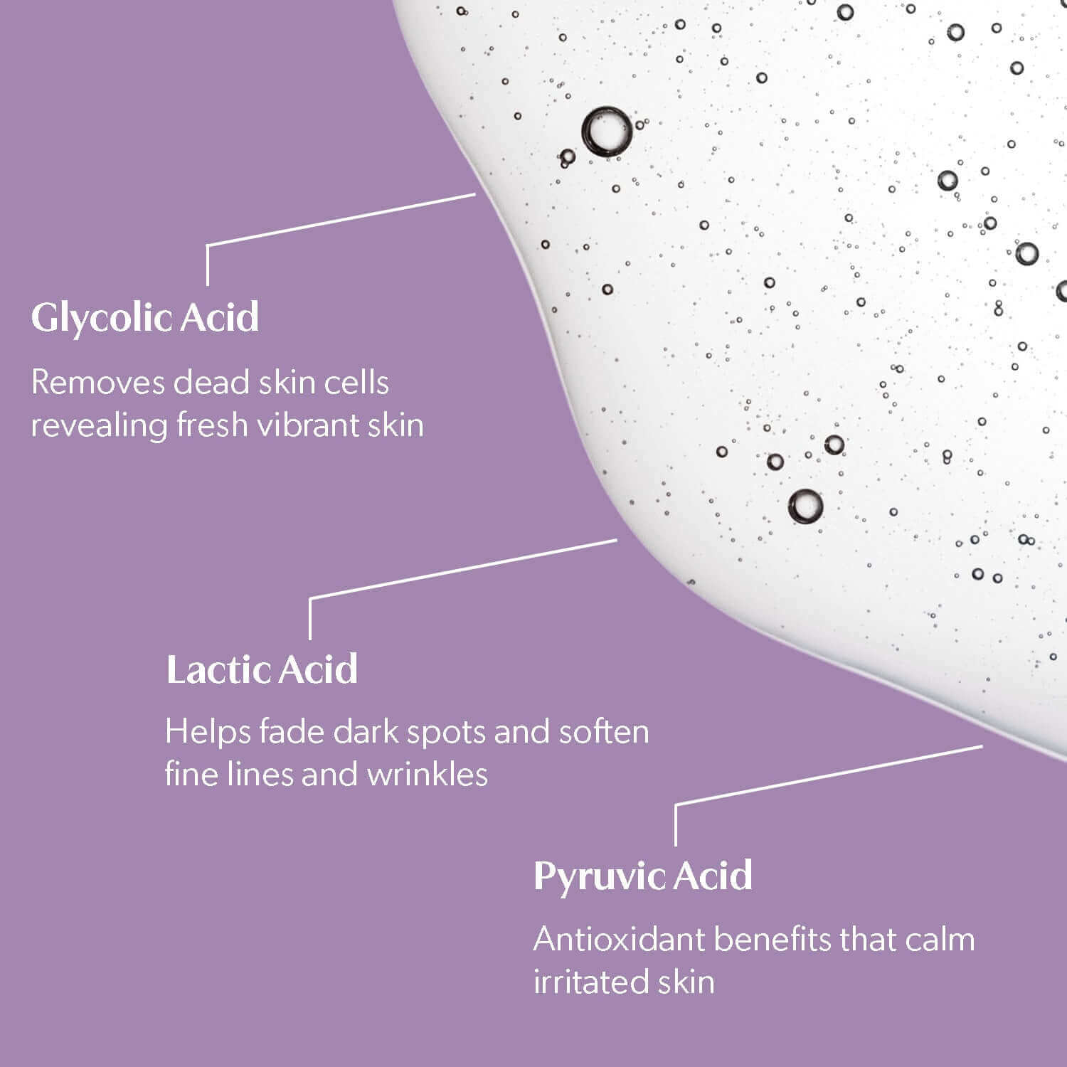 Glycolic, Lactic and Pyruvic Acid actives in the Liquid Platinum gel texture