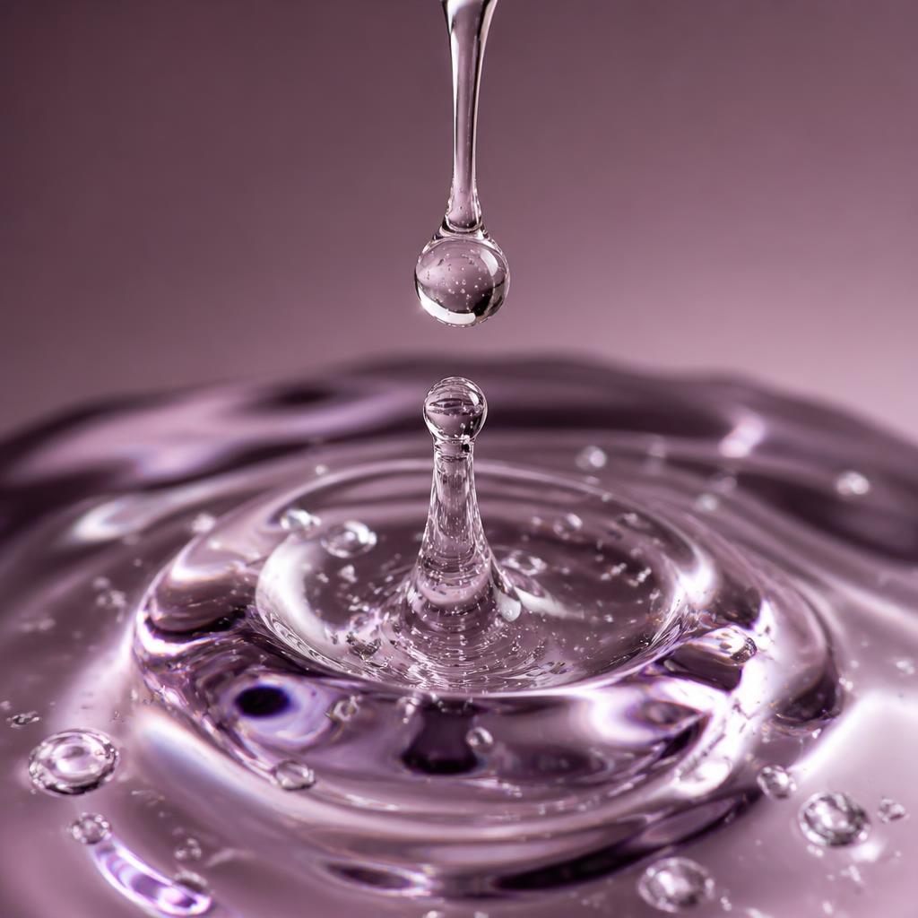 Macro close-up of a clear hyaluronic acid serum droplet